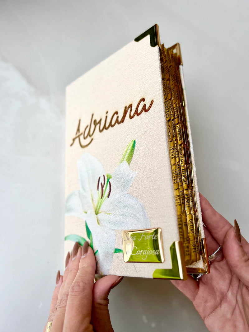 Bíblia Média Lírio em Linho + placa pequena + Cartela de índice