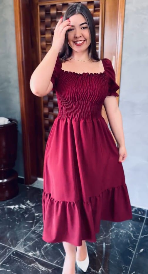 VESTIDO MID + LAÇO   VINHO