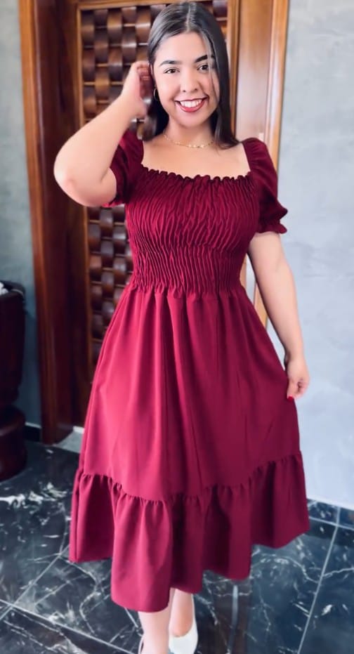 VESTIDO MID + LAÇO   VINHO