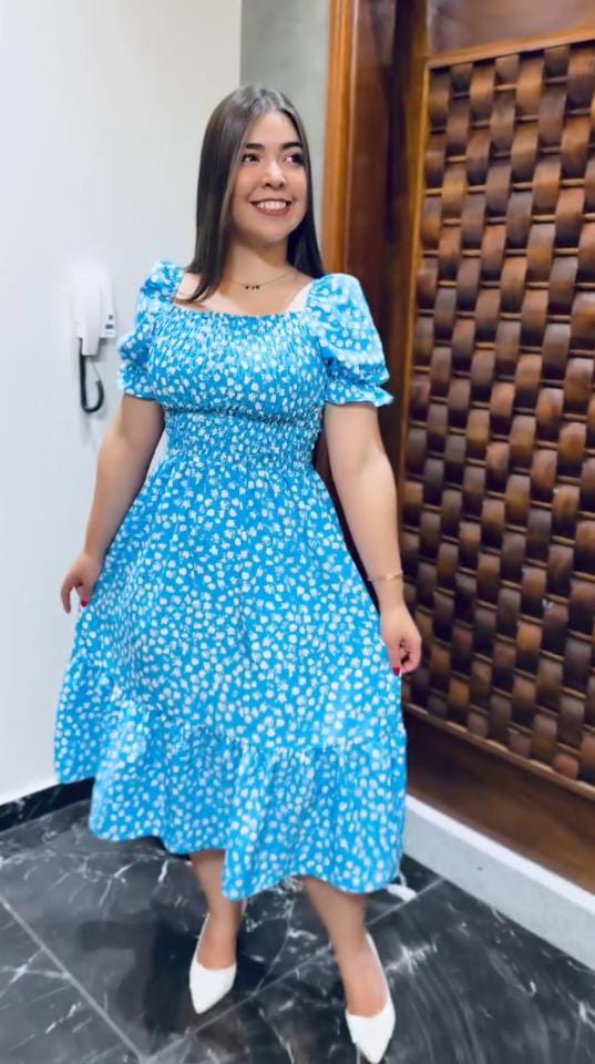 VESTIDO MID + LAÇO  AZUL